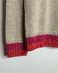 One Grey Day 100% Cashmere Tan Pink Crochet V - Neck Tunic Oversized Sweater