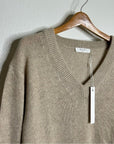 One Grey Day 100% Cashmere Tan Pink Crochet V - Neck Tunic Oversized Sweater
