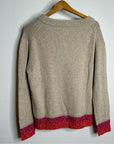 One Grey Day 100% Cashmere Tan Pink Crochet V - Neck Tunic Oversized Sweater