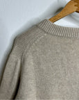 One Grey Day 100% Cashmere Tan Pink Crochet V - Neck Tunic Oversized Sweater
