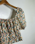Trovata 100% Cotton Ruched Floral Babydoll Puff Sleeve Blouse