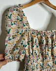 Trovata 100% Cotton Ruched Floral Babydoll Puff Sleeve Blouse