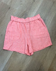 Talbots 100% Linen Nantucket Pull on Paperbag Short 5" Coral Pink