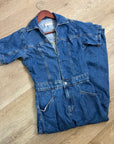 Free People 100% Cotton Marla Straight Leg Short Sleeve Denim Jumpsuit