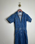 Free People 100% Cotton Marla Straight Leg Short Sleeve Denim Jumpsuit