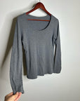 Eileen Fisher 100% Organic Cotton Gray Scoop Neck Long Sleeve T - Shirt Top