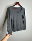 Eileen Fisher 100% Organic Cotton Gray Scoop Neck Long Sleeve T - Shirt Top
