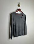Eileen Fisher 100% Organic Cotton Gray Scoop Neck Long Sleeve T - Shirt Top