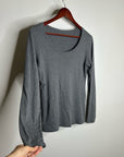 Eileen Fisher 100% Organic Cotton Gray Scoop Neck Long Sleeve T - Shirt Top