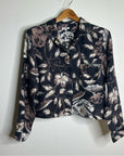 Unsubscribed 100% Silk Black Floral Pajama Set Cropped Top Wide Leg Pant