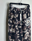 Unsubscribed 100% Silk Black Floral Pajama Set Cropped Top Wide Leg Pant