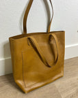 Madewell 100% Leather Tan Transport Tote Bag Front Pocket