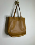 Madewell 100% Leather Tan Transport Tote Bag Front Pocket