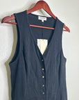 Nation LA 100% Cotton Black Gold Button V - Neck Button Down Mini Dress