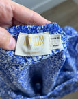Nation LA 100% Pima Cotton Blue Floral Puff Sleeve Tie Front Blouse Top