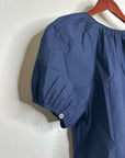 J. Crew 100% Cotton Navy Blue Scoop Neck Short Sleeve Button Down Blouse