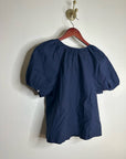 J. Crew 100% Cotton Navy Blue Scoop Neck Short Sleeve Button Down Blouse