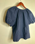 J. Crew 100% Cotton Navy Blue Scoop Neck Short Sleeve Button Down Blouse
