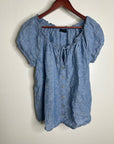 Sanctuary 100% Linen Blue Scoop Neck Babydoll Style Button Down Blouse