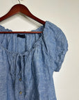 Sanctuary 100% Linen Blue Scoop Neck Babydoll Style Button Down Blouse