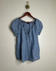 Sanctuary 100% Linen Blue Scoop Neck Babydoll Style Button Down Blouse
