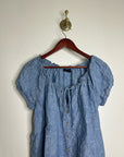 Sanctuary 100% Linen Blue Scoop Neck Babydoll Style Button Down Blouse
