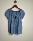 Sanctuary 100% Linen Blue Scoop Neck Babydoll Style Button Down Blouse