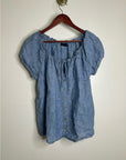 Sanctuary 100% Linen Blue Scoop Neck Babydoll Style Button Down Blouse