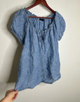 Sanctuary 100% Linen Blue Scoop Neck Babydoll Style Button Down Blouse