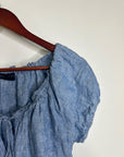 Sanctuary 100% Linen Blue Scoop Neck Babydoll Style Button Down Blouse