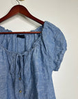 Sanctuary 100% Linen Blue Scoop Neck Babydoll Style Button Down Blouse
