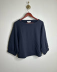Nation LA 100% Cotton Slouchy Sleeve Boat Neck Gray Terry Cloth Sweatshirt