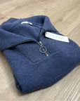 Unsubscribed 100% Cashmere Quarter Zip Sweater in Classic Navy