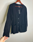 Bloomingdale's 100% Cashmere Black Cable Knit Button Down Cardigan Sweater
