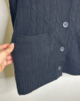 Bloomingdale's 100% Cashmere Black Cable Knit Button Down Cardigan Sweater