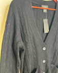 Bloomingdale's 100% Cashmere Black Cable Knit Button Down Cardigan Sweater