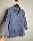Garnet Hill 100% Linen Blue Button Down Long Sleeve Tunic Top