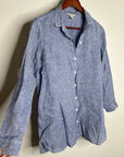 Garnet Hill 100% Linen Blue Button Down Long Sleeve Tunic Top