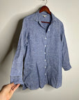 Garnet Hill 100% Linen Blue Button Down Long Sleeve Tunic Top
