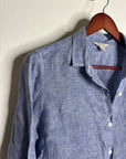 Garnet Hill 100% Linen Blue Button Down Long Sleeve Tunic Top
