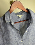 Garnet Hill 100% Linen Blue Button Down Long Sleeve Tunic Top