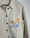L*Space 100% Cotton Canvas Cream Embroidered Palm Tree Flower Capri Jacket