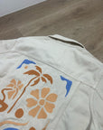 L*Space 100% Cotton Canvas Cream Embroidered Palm Tree Flower Capri Jacket