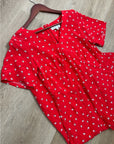 Amour Vert 100% Silk Red Floral Short Sleeve V - Neck Midi Dress