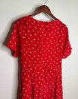 Amour Vert 100% Silk Red Floral Short Sleeve V - Neck Midi Dress
