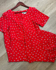 Amour Vert 100% Silk Red Floral Short Sleeve V - Neck Midi Dress
