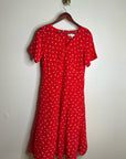 Amour Vert 100% Silk Red Floral Short Sleeve V - Neck Midi Dress