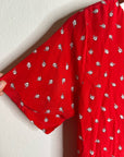 Amour Vert 100% Silk Red Floral Short Sleeve V - Neck Midi Dress