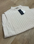 Lafayette 148 100% Cashmere Ecru Ribbed Turtleneck Sleeveless Sweater