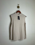 Lafayette 148 100% Cashmere Ecru Ribbed Turtleneck Sleeveless Sweater